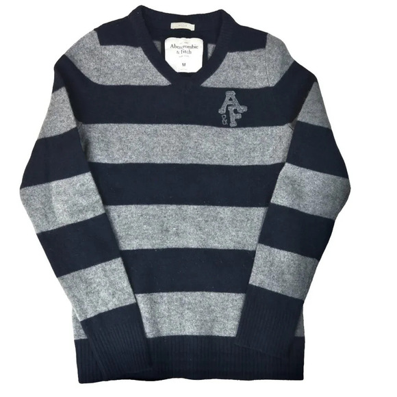 Abercrombie & Fitch Men's Rugby Wool Sweater Size Medium Fits Small Navy Grey - Picture 1 of 7